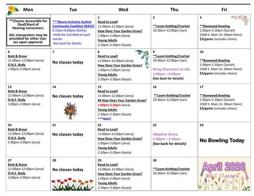 Calendar- April- Salt Lake 2026