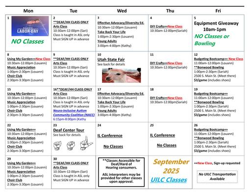 Calendar- September- Salt Lake 2025
