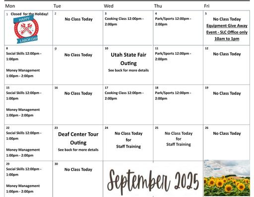 Calendar- Tooele- Septemner 2025