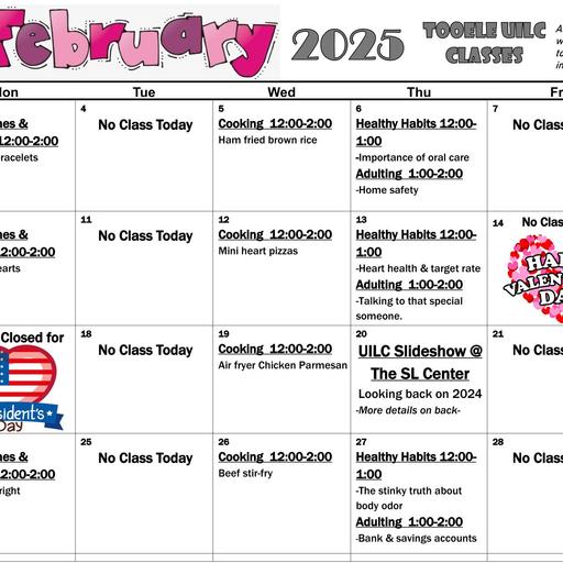 Calendar- February- Tooele 2025