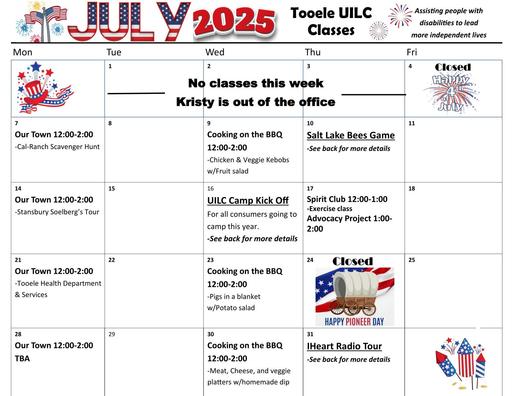 Tooele- July- Calendar 2025