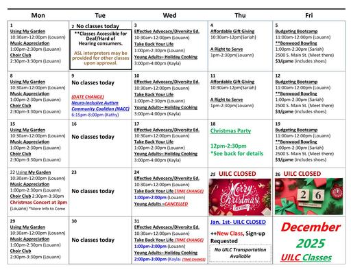 Calendar- December- Salt Lake 2025