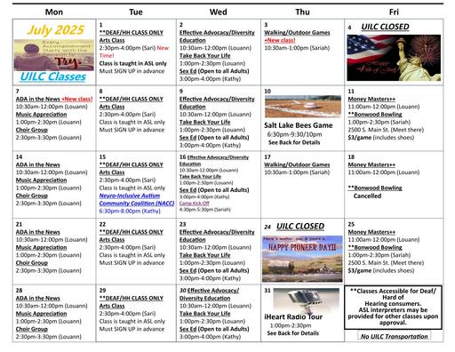 Salt Lake- July- Calendar 2025