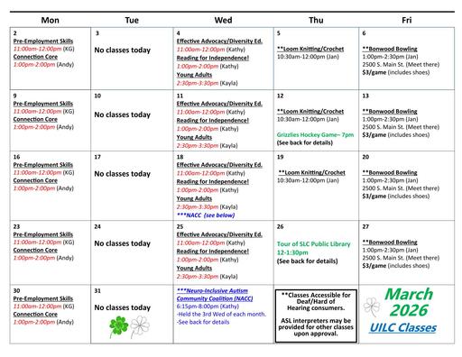 Calendar- Salt Lake- March 2026