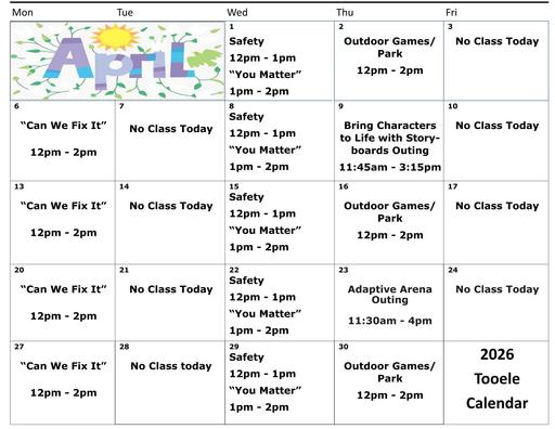 Calendar- April- Tooele 2026