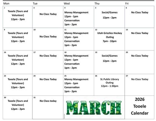 Calendar- Tooele- March 2026