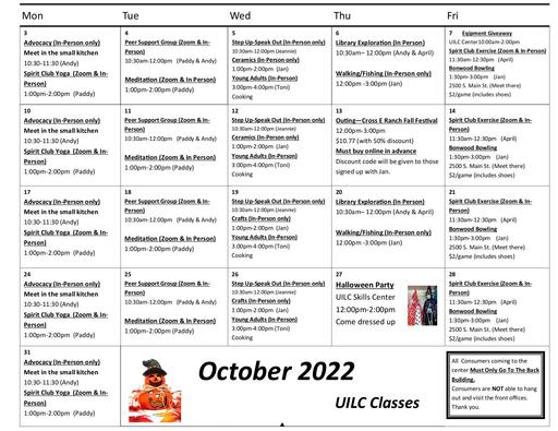 Salt Lake UILC December 2022 Class Calendar