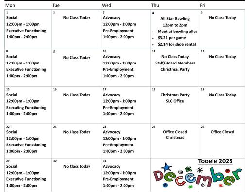 Calendar- Tooele- December 2025